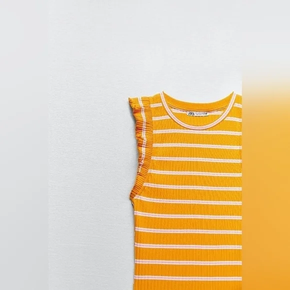 Zara Striped Ruffle Ribbed Dress Size Large - Picture 7 of 11